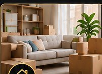Sala residencial com caixas de mudança
